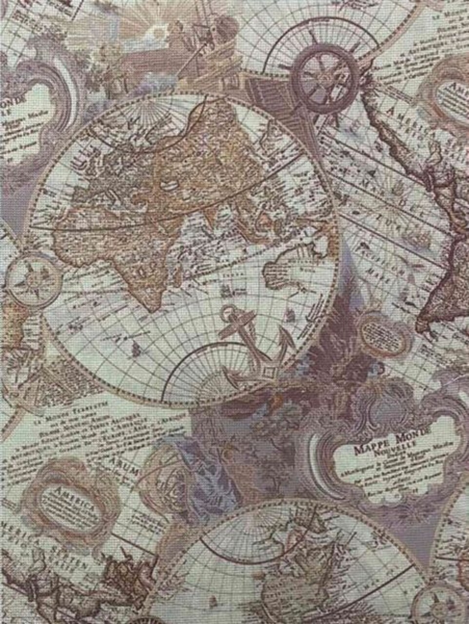 Antique Atlas Designer Printed AIDA Fabric. Canvas for embroidery with an applied background KF-1345A